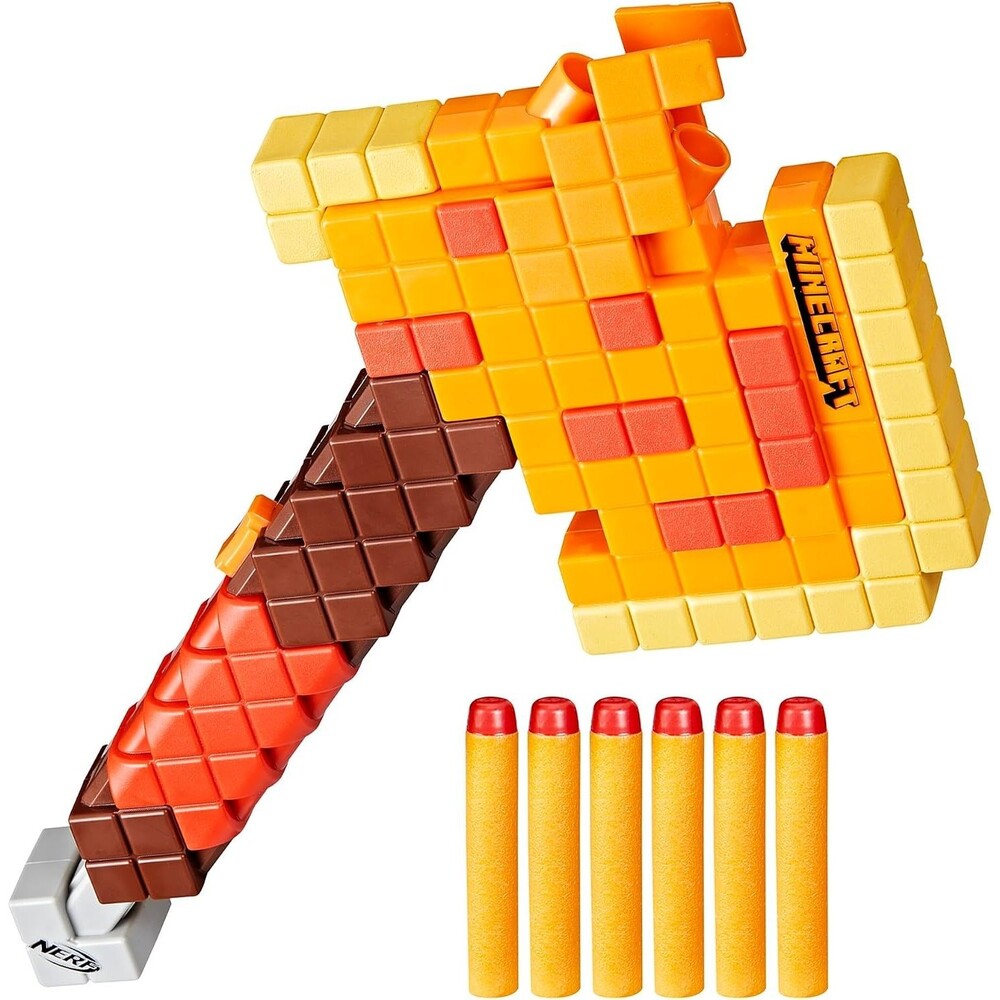 NERF Minecraft Firebrand Dart Blasting Axe, 6 Elite Darts